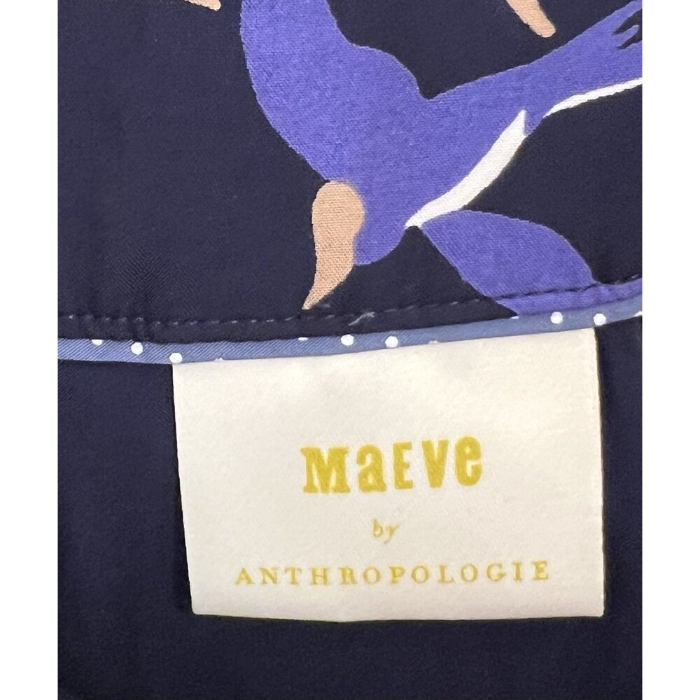 Anthropologie Maeve Women’s Midi Skirt Size 4 Merida Birds Graphic Flounced Blue - Picture 5 of 16